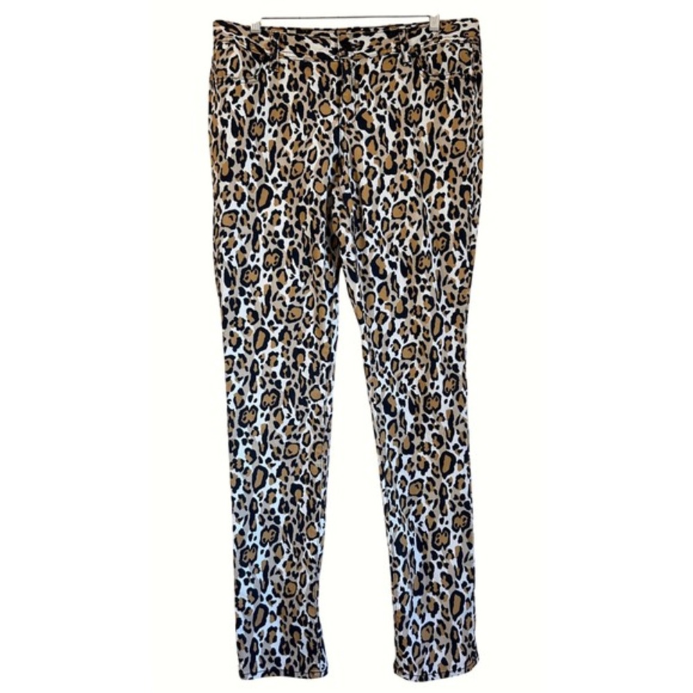 Tory Burch Leopard Skinny Jeans Tan Black White Stretch Size 32‎ Jungle Safari